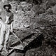 An African American Miner holding a shovel above a sluice box at Auburn Ravine, 1852