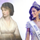 A portrait of Mary Wollstonecraft next to a photo of Sheynnis Palacios in her Miss Universe sash and tiara.